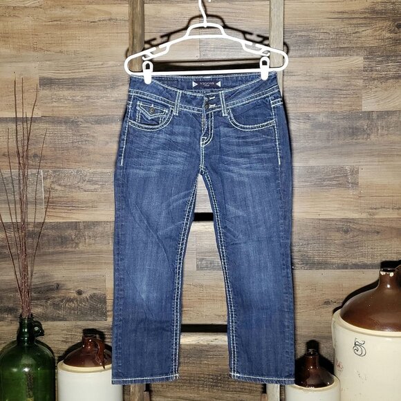 Vigoss Jeans Size 27 Fit Capri Button Flap Pockets Low Rise Embellished - Picture 2 of 10